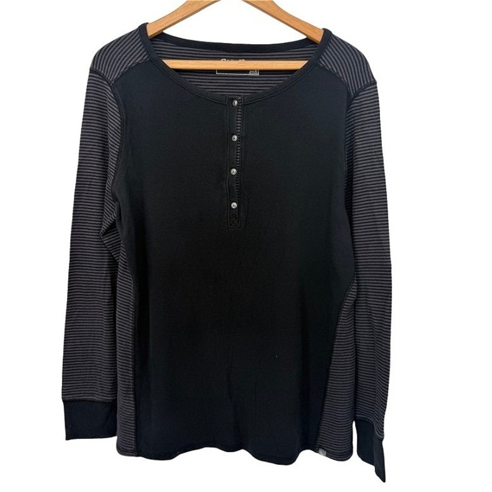 Eddie Bauer Ribbed Knit‎ Henley Top Striped Mixed Media Long Sleeve Size XL